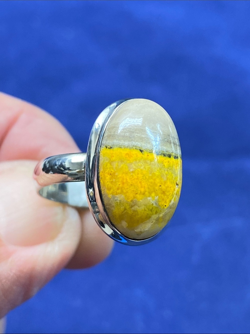 Sterling Silver Yellow Bumblebee Jasper Oval Ring Size 8